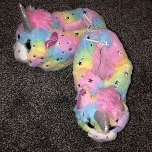Toddler Girl S M7-8 Fluffy SparklyUnicorn Slippers Confetti Star New 🦄